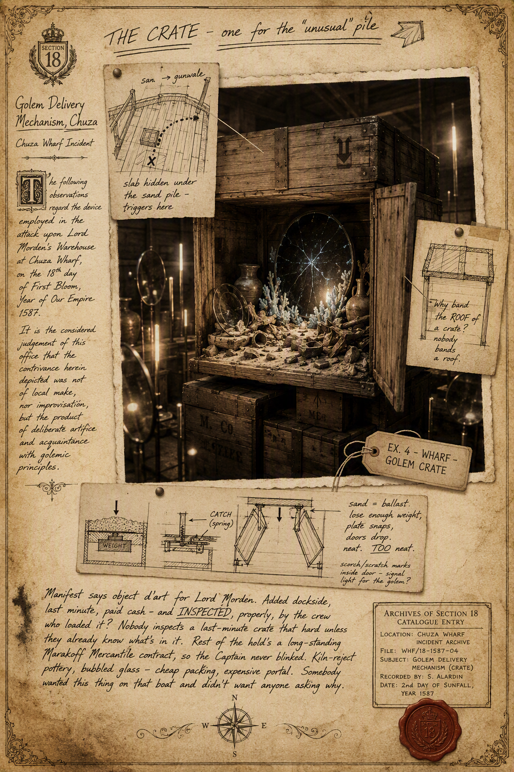 The crate, opened for investigation